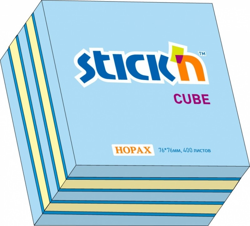 Блок самоклеящийся бумажный Stick`n 21340 76x76мм, 400 листов, 70 г/м2, неон+пастель, 3 цвета в упаковке