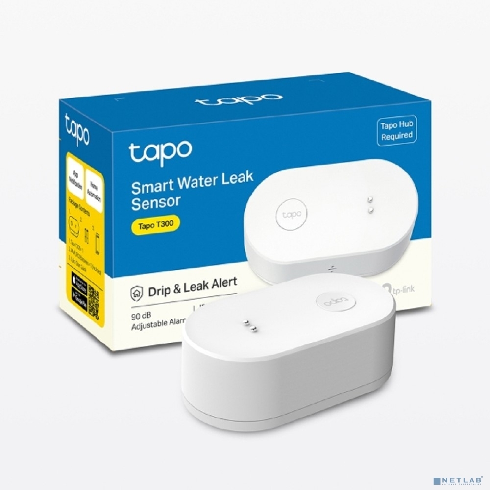 Датчик протечки воды TP-Link Tapo T300 868 МГц, питание от двух батареек AAA, звуковой сигнал 90 дБ, IP67
