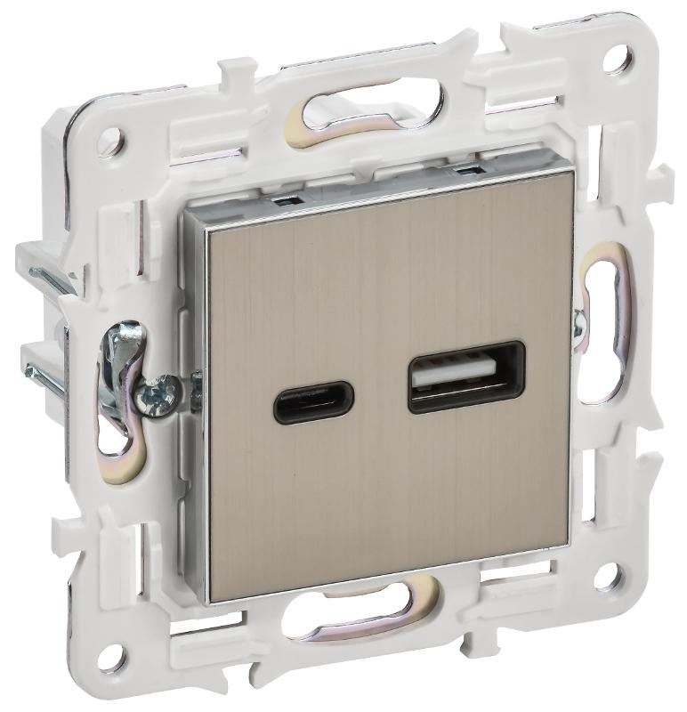 SKANDY Розетка USB A+C 3,1А SK-R14N никель | SK-U22-D31-K50 | IEK