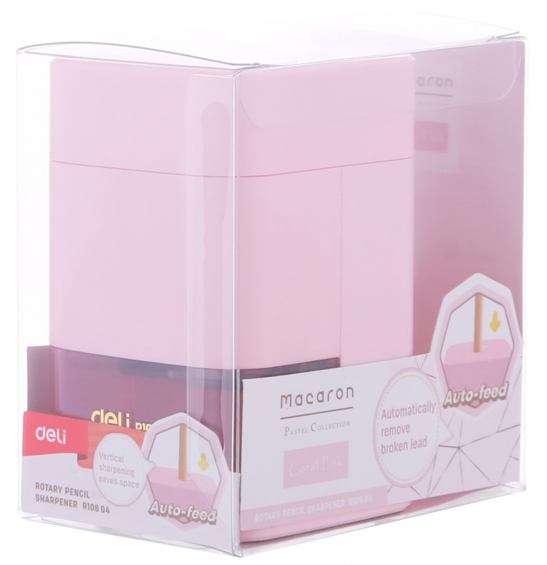 Точилка для карандашей механическая Deli ER10604 Macaron, 1 отверстие, пластик, ассорти