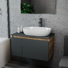 Комплект для ванной, 3 предмета (Тумба подвесная Bau Blackwood 80 графит + Раковина BAU 59х40, Смеситель высокий Hotel Black, черный)