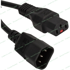 Шнур питания с блокировкой C13-C14, 3х0.75, 220В, 10А, черный, 0.5 метра