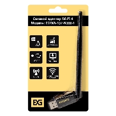 Сетевой адаптер Wi-Fi 4 ExeGate EDWA-137-N300-1 (Беспроводной USB адаптер, Wi-Fi N (b/g/n), чипсет Realtek8192, до 300 Мбит/с на 2,4 ГГц, внешняя 3dBi антенна, USB 2.0)
