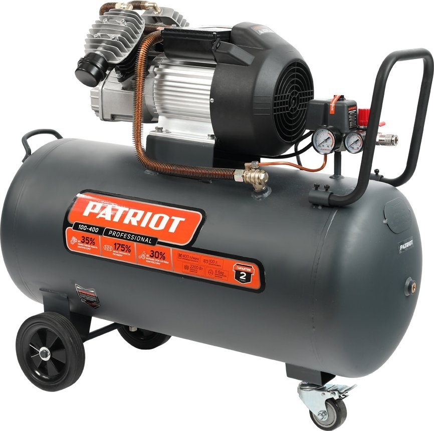 Компрессор поршневой безмасляный Patriot Professional 100-400, 400 л/мин, 8 бар, 2200 Вт, 100 л, быстросъемный 1/4