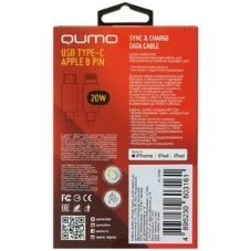 Кабель QUMO, MFI С94, Type-C на MFI Apple 8 pin, силиконовый, 1м, 2,22A, 9V, 20W, PD (розовый)