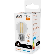 Лампа филам. Gauss Filament 12Вт цок.:E27 шар св.свеч.бел.теп. (упак.:10шт) (52212)