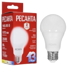 Лампа светодиодная Ресанта LL-R-A60-13W-230-4K-E27 груша, 13 Вт, нейтр., Е27