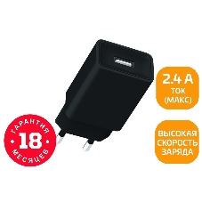 Сетевое зарядное устройство GoPower GP1U 1USB 2.4A 12W черный (1/120/480)