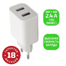 Сетевое зарядное устройство GoPower GP2U 2USB 2.4A 12W белый (1/108)