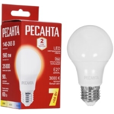 Лампа светодиодная Ресанта LL-R-A60-7W-230-3K-E27 груша, 7 Вт, тепл., Е27