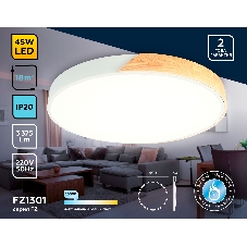 Потолочный светодиодный светильник Ambrella light FZ1301 WH/LW белый/светлое дерево 45W 5000K D500*50 (без ПДУ)