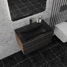 Тумба под раковину Bau Stil Loft black brushed, раковина кварцевая BAU Stil 75, черный металлик, смеситель Dream Black, черный