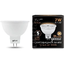 Лампа светодиодная Gauss Black 7Вт цок.:GU5.3 рефлек. 220B 3000K св.свеч.бел.теп. MR16 (упак.:10шт) (101505107)