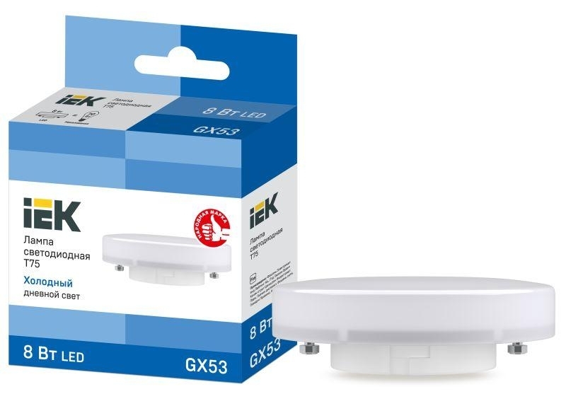 Лампа светодиодная IEK LLE-T80-8-230-65-GX53 T75 таблетка 8Вт 230В 6500К GX53
