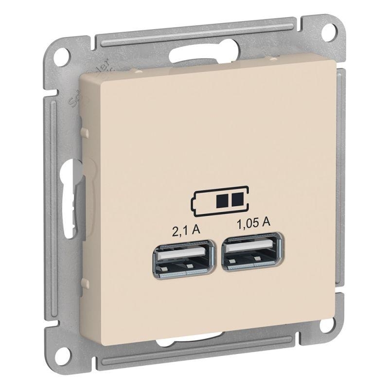 Розетка USB, 5В, 1 порт x 2,1 А, 2 порта х 1,05 А, механизм ATN000233 Schneider Electric Бежевый
