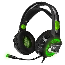 Гарнитура Crown CMGH-3002 чёрный/зелёный, проводная, подсветка