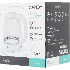 Чайник электрический Candy CK-300 белый, 1.8 л, 2200 Вт, скрытый нагревательный элемент