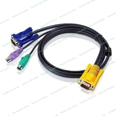 Шнур, мон+клав+мышь PS/2, SPHD15=>HD DB15+2x6MINI-DIN ATEN (2L-5202P) Male-3xMale, 8+6+6 проводов, опрессованный, 1.8 метр., черный