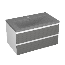 Тумба под раковину Bau Stil Loft grey brushed, раковина кварцевая BAU Stil 75, серый металлик, смеситель Hotel Black, черный