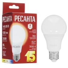 Лампа светодиодная Ресанта LL-R-A65-15W-230-3K-E27 груша, 15 Вт, тепл., Е27