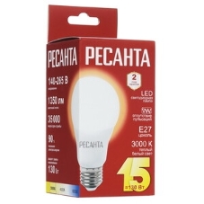 Лампа светодиодная Ресанта LL-R-A65-15W-230-3K-E27 груша, 15 Вт, тепл., Е27