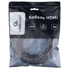 Кабель HDMI Cablexpert CC-HDMI4L-5M, 19M/19M, v2.0, Light, позол.контакты, экран, 5м, черный, пакет