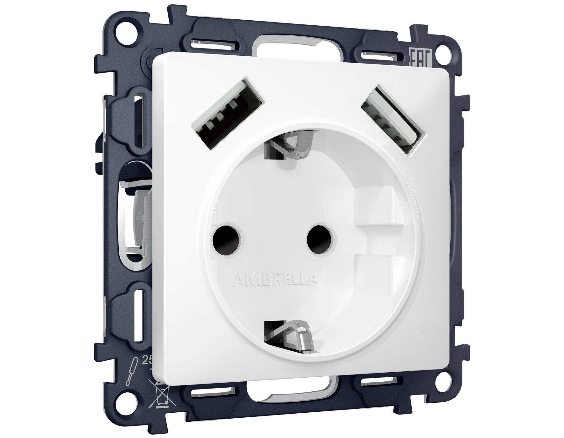 Комплект механизма электрической розетки ALFA Белый матовый 2USB A+A 18W (быстрая зарядка) с/з QUANT (AP1290, VM155) MA129010