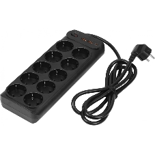Сетевой фильтр-удлинитель PowerCom SP-10 USB2A1CB 3.0M, 10 розеток, черный, 16А, 4кВт, 204Дж, защитные шторки, защита от КЗ, перегрузки и импульсных помех, один порт USB-C(PD20W) и два USB-A(QC3.0) суммарной мощностью 15Вт, кабель 3x1.5 мм2, ШхГхВ 268х105х43 мм, вес 0.77 кг.