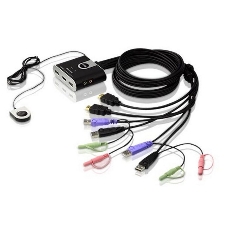 Переключатель KVM ATEN (CS692-AT) KVM+Audio, 1 user USB+HDMI => 2 cpu USB+HDMI, со встр.шнурами USB+Audio 2x1.2м., 1920x1200, настол., исп.стандарт.