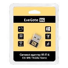 Сетевой адаптер Wi-Fi 6 ExeGate EX-W6-TX20U Nano (Wi-Fi AX (a/b/g/n/ax), 2.4 ГГц до 286 Мбит/с, внутренняя антенна, USB 2.0)