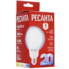 Лампа светодиодная Ресанта LL-R-A80-20W-230-6K-E27 груша