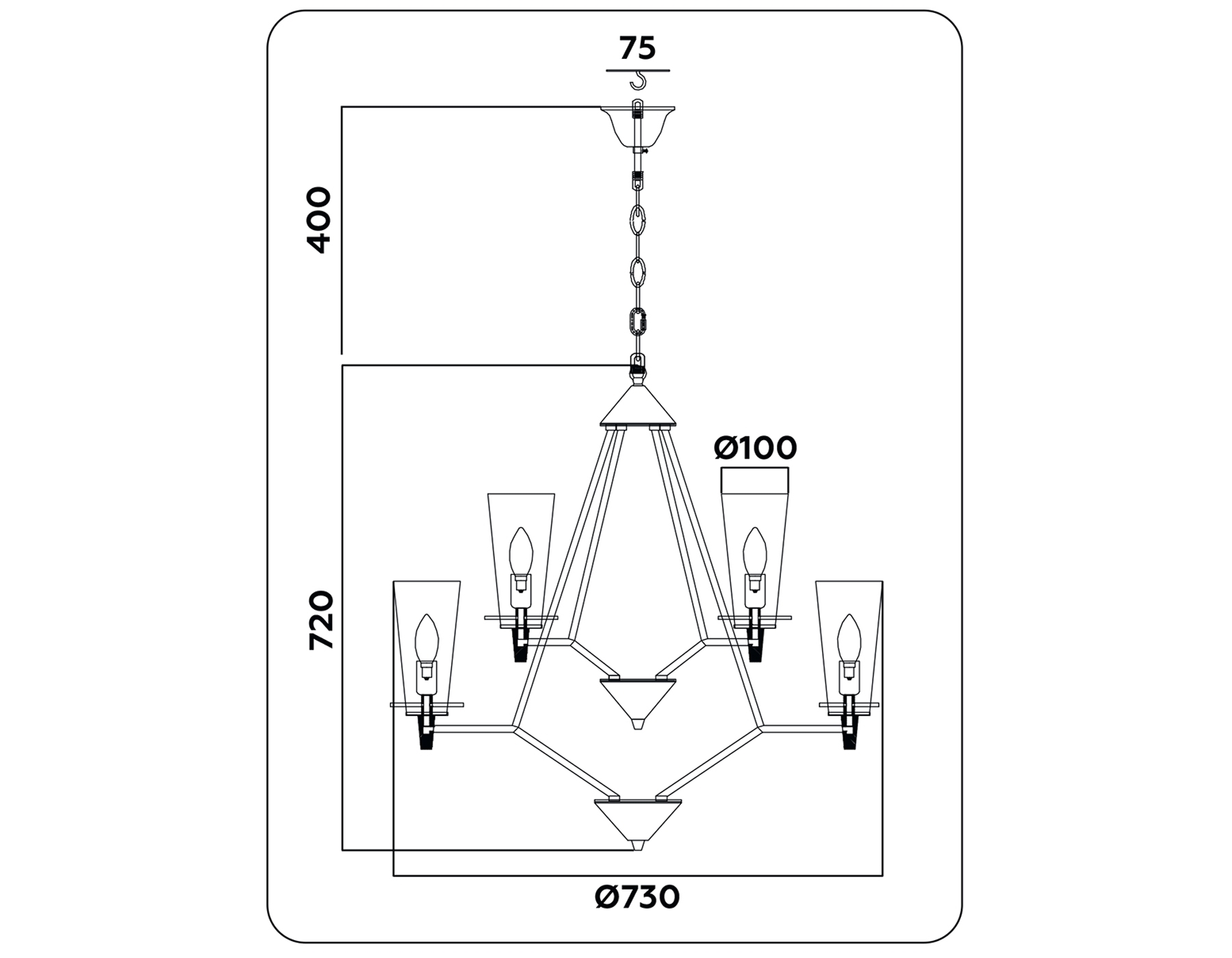 Светильник Ambrella light TR3238/6+3 BK черный E14/9 max 40W D730*720