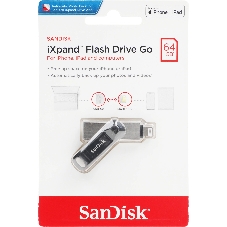 Флешка USB SanDisk IX60N iXpand Go (SDIX60N-064G-GN6NN), 64Gb, USB 3.0/Lightning, R/W 150/70, черный/серебристый