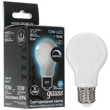 Лампа светодиодная Gauss Filament A60 E27 10Вт 4100К OPAL диммир