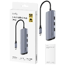 Концентратор USB CUDY UH606, USB Type-C, HDMI + RJ-45 + USB, USB Type-C