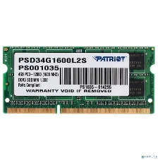 Оперативная память Patriot, DDR3L, 4GB (1x4 GB), 1600 MHz, CL11, SO-DIMM