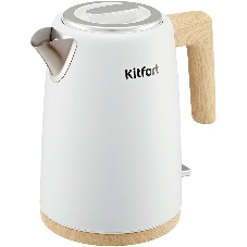 Чайник электрический Kitfort КТ-6794 1.7л. 2200Вт белый/дерево корпус: нерж.сталь/пластик