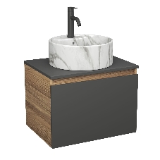 Комплект: тумба Bau Dream Blackwood графит 60, 1 ящик, раковина круглая накладная BAU Element D41, мрамор, смеситель Hotel Dream Black, черный матовый