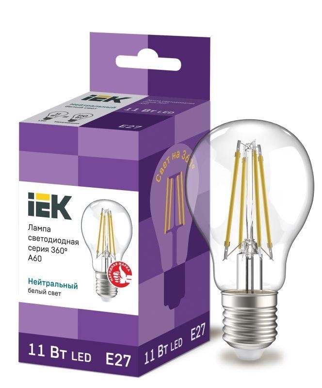 Лампа cветодиодная LED A60 шар прозр. IEK LLF-A60-11-230-40-E27-CL 11Вт 230В 4000К E27 серия 360°