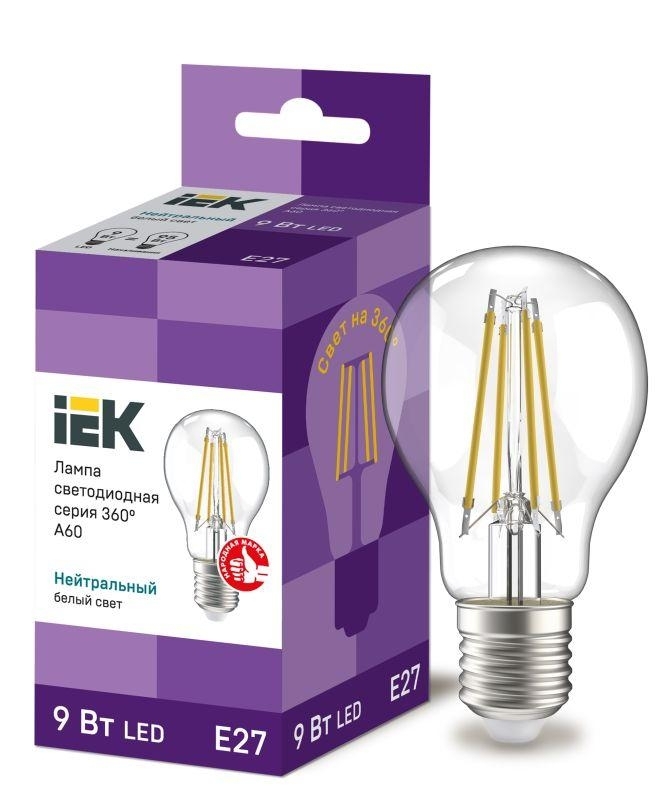 Лампа cветодиодная LED A60 шар прозр. IEK LLF-A60-9-230-40-E27-CL 9Вт 230В 4000К E27 серия 360°