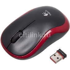 Мышь беспроводная Logitech M185, красный, 1000 dpi, радиоканал, USB, кнопки - 3