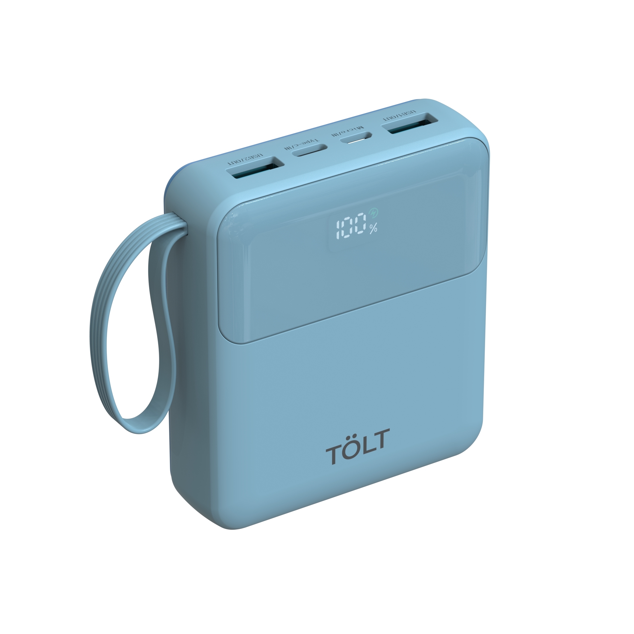 Портативный аккумулятор TOLT Lit LT-LI10S, 10000mAh, 22,5W, fast charging and PD, light blue/ Powerbank TOLT Lit LT-LI10S, 10000mAh, 22,5W, fast charging and PD, light blue