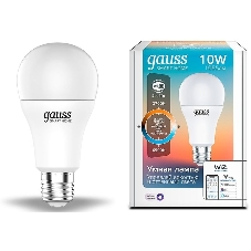 Лампа Светодиодная Gauss Smart Home DIM+CCT E27 A60 10 Вт 1/10/100 Лампа Светодиодная Gauss Smart Home DIM+CCT E27 A60 10 Вт 1/10/100
