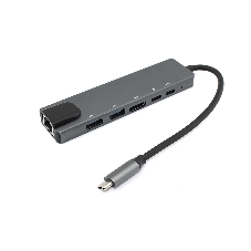Адаптер Type-C на HDMI, USB 3.0*2 + RJ45 + Type-C*2, серый Адаптер Type-C на HDMI, USB 3.0*2 + RJ45 + Type-C*2, серый