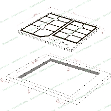 Варочная поверхность MONSHER MSG 63 Acier, газ, High-Tech, 58 см, автоматический электроподжиг, газ-контроль, форсунки под сжиженый газ, SABAF конфорки, чугунные решетки, нержавеющая сталь