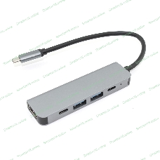 Адаптер Type-C на HDMI, USB 3.0*2 + 2 Type-C для MacBook, серый