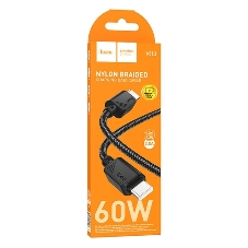 Кабель USB2.0 Hoco Type-C/Type-C, 3А, 60Вт, нейлоновая оплетка, X113, 1м, черный, коробка