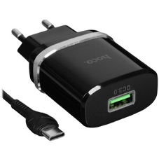 Сетевое зарядное устройство + Кабель Type-C 1m/ QC 3.0/ HOCO HC-16309 C12Q/ 1 USB/ Выход: 5V_9V_12V, 18W, белый