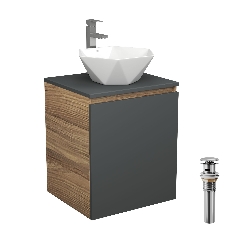 Тумба Bau Dream Blackwood 50 графит, раковина BAU Crystal 40х40, смеситель для раковины высокий Hotel Still, нержавеющая сталь, выпуск клик клак, хром