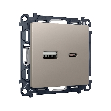 Комплект механизма розетки ALFA Серо-бежевый матовый 2USB A+C 20W (быстрая зарядка) QUANT (AP3710, VM177) MA371010
